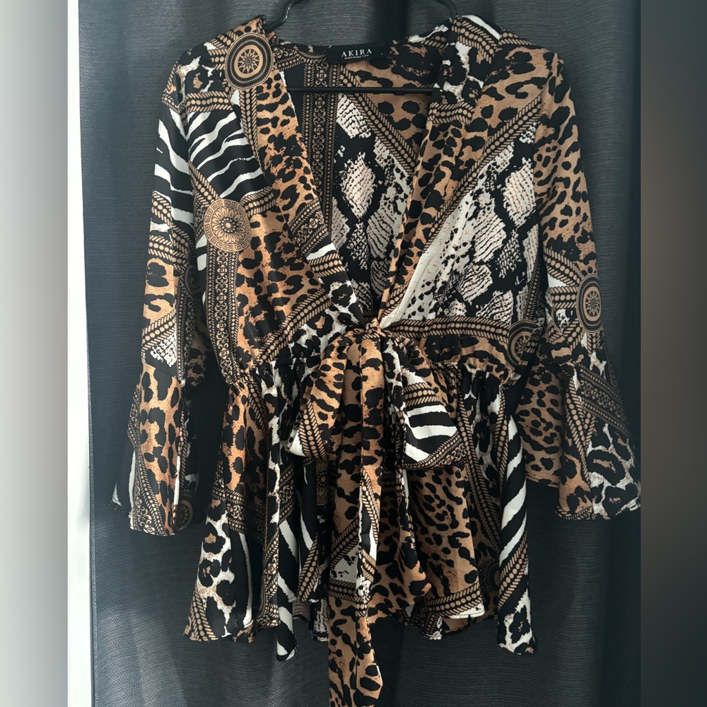 AKIRA Leopard and Geometric Print Top